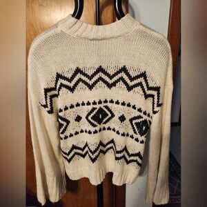 CLICHE White/Black Knit Wide Sleeves Loose Fitting Wool/Acryl Sweater Size XL